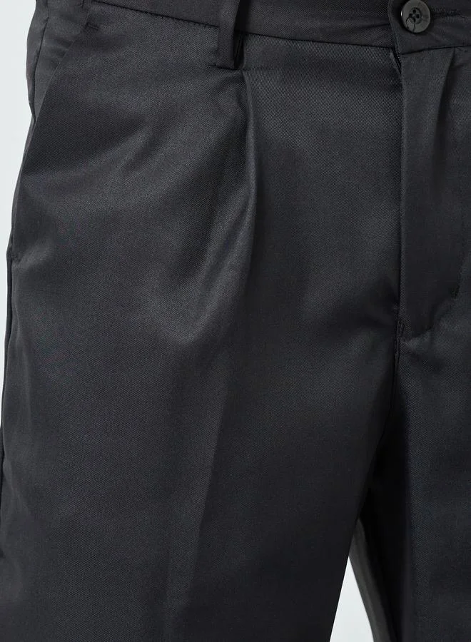 Styli Men Black Pleated Wide Leg Trousers
